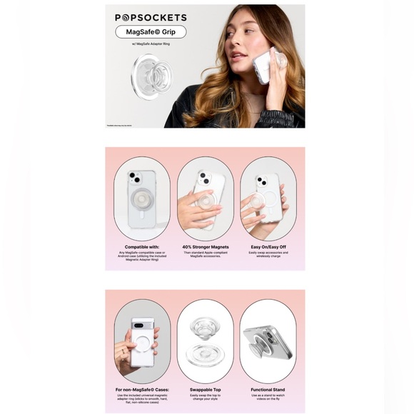 NIB PopSockets Phone Grip, with included MagSafe Adapter Ring - Picture 8 of 8